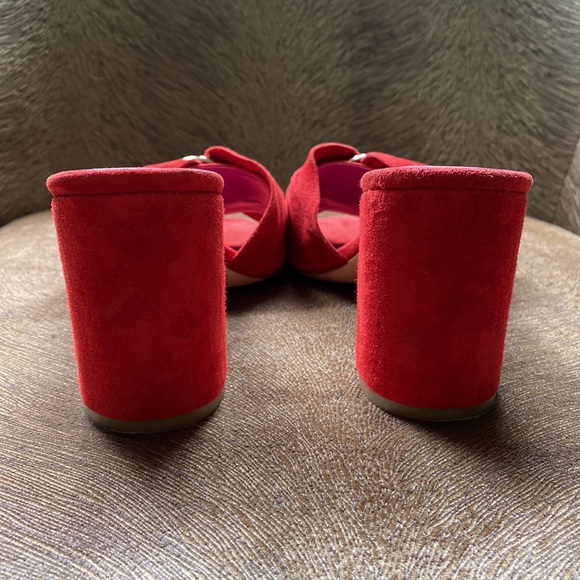 Red Suede Sandals Gold Buckle Trina Turk Size 10 - Picture 2 of 6